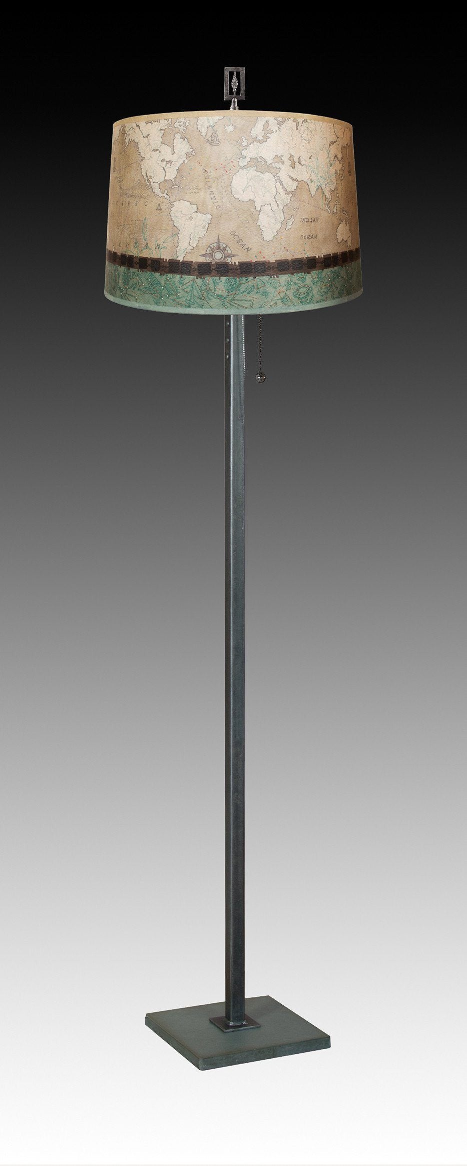 Janna Ugone & Co Floor Lamps Steel Floor Lamp with Large Drum Shade in Voyages