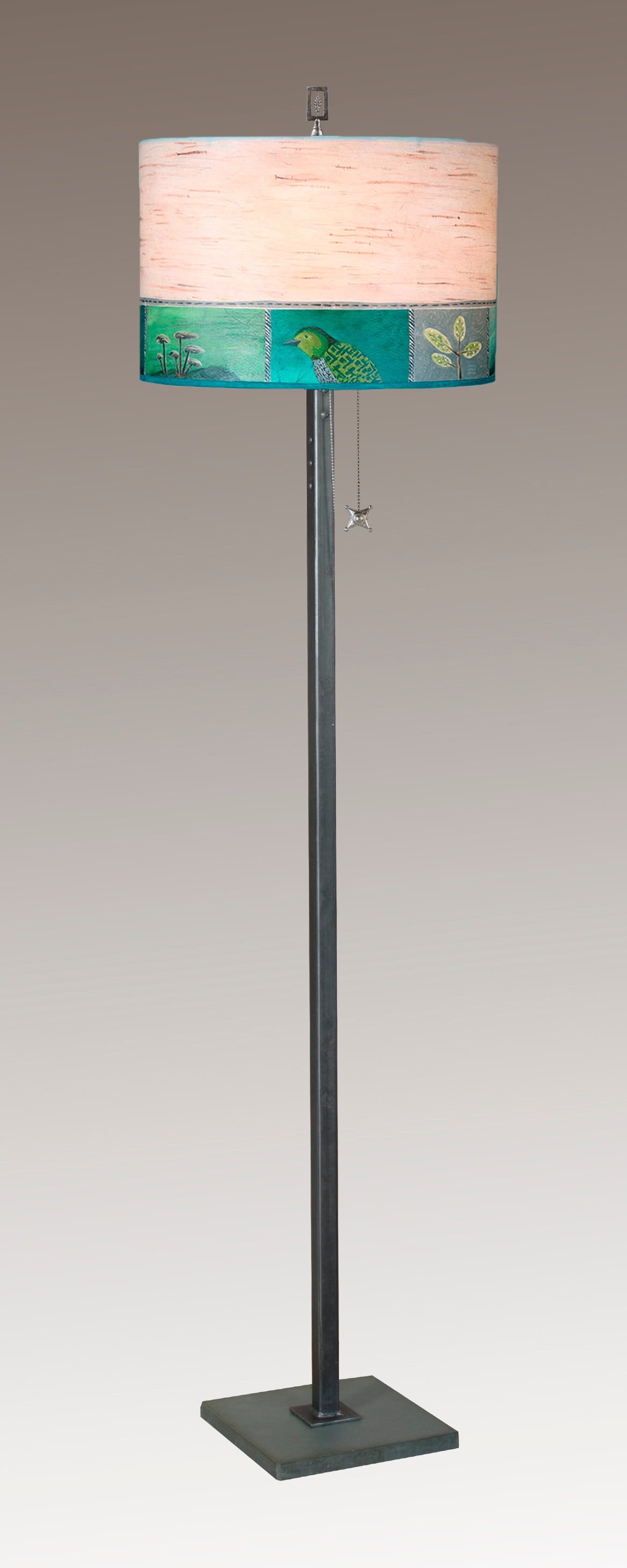 Janna Ugone & Co Floor Lamps Steel Floor Lamp with Large Drum Shade in Woodland Trails in Birch