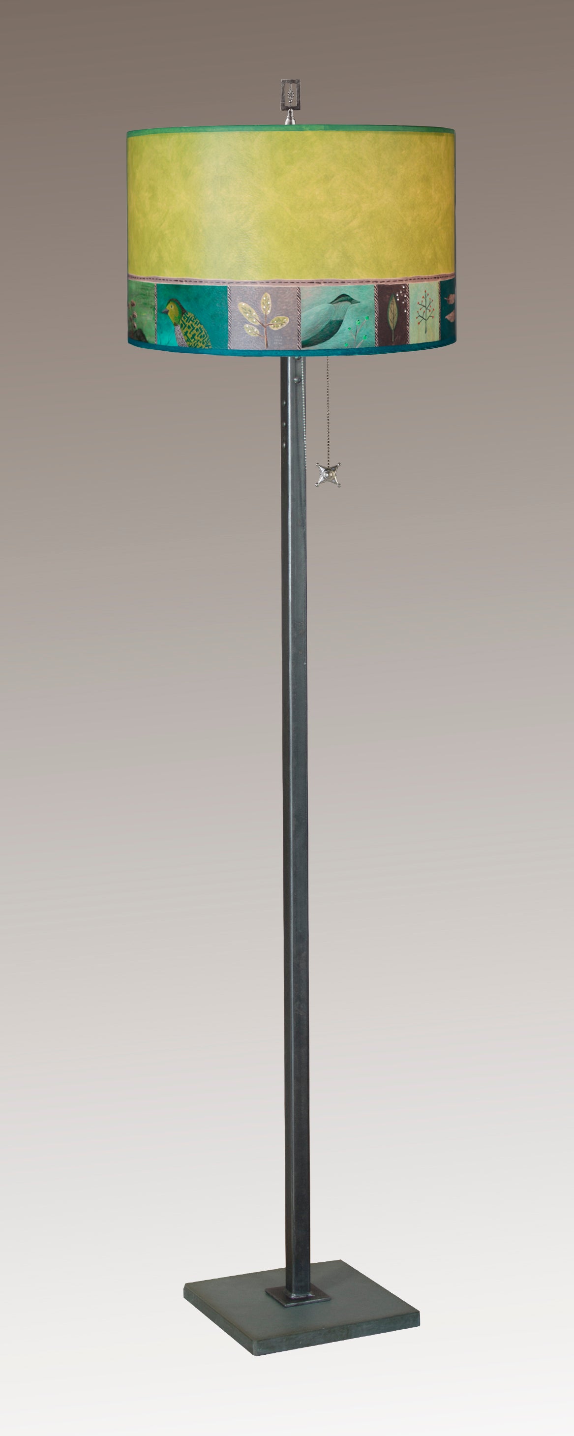 Janna Ugone & Co Floor Lamps Steel Floor Lamp with Large Drum Shade in Woodland Trails in Leaf