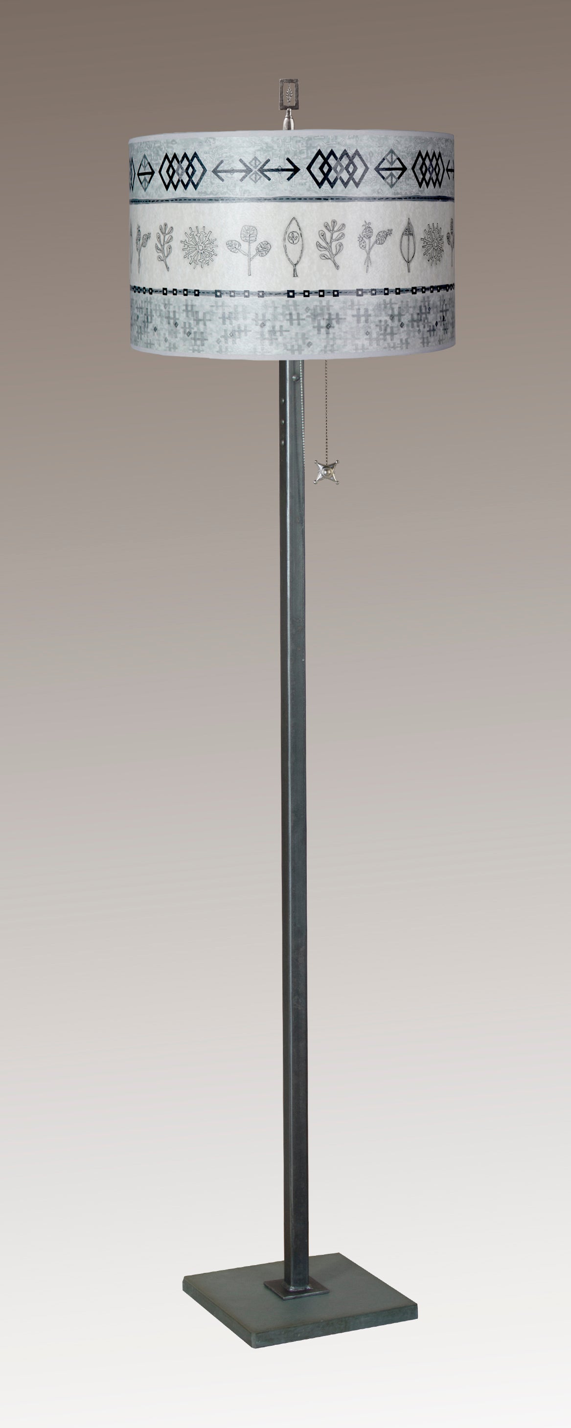 Janna Ugone & Co Floor Lamps Steel Floor Lamp with Large Drum Shade in Woven & Sprig in Mist