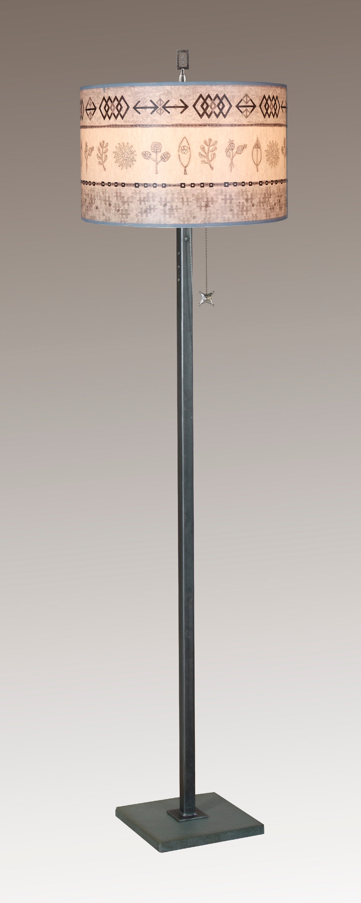 Janna Ugone & Co Floor Lamps Steel Floor Lamp with Large Drum Shade in Woven & Sprig in Mist