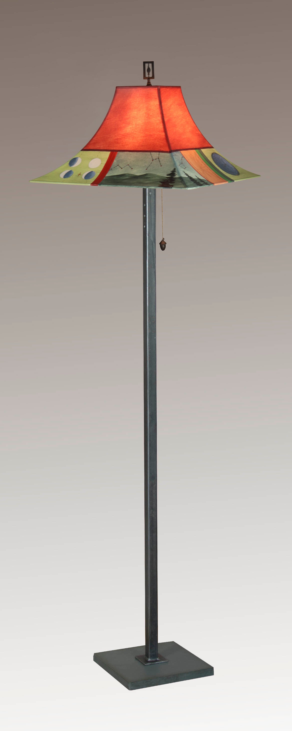 Janna Ugone &amp; Co Floor Lamps Steel Floor Lamp with Large Pagoda Shade in Midnight Dreams in Crimson
