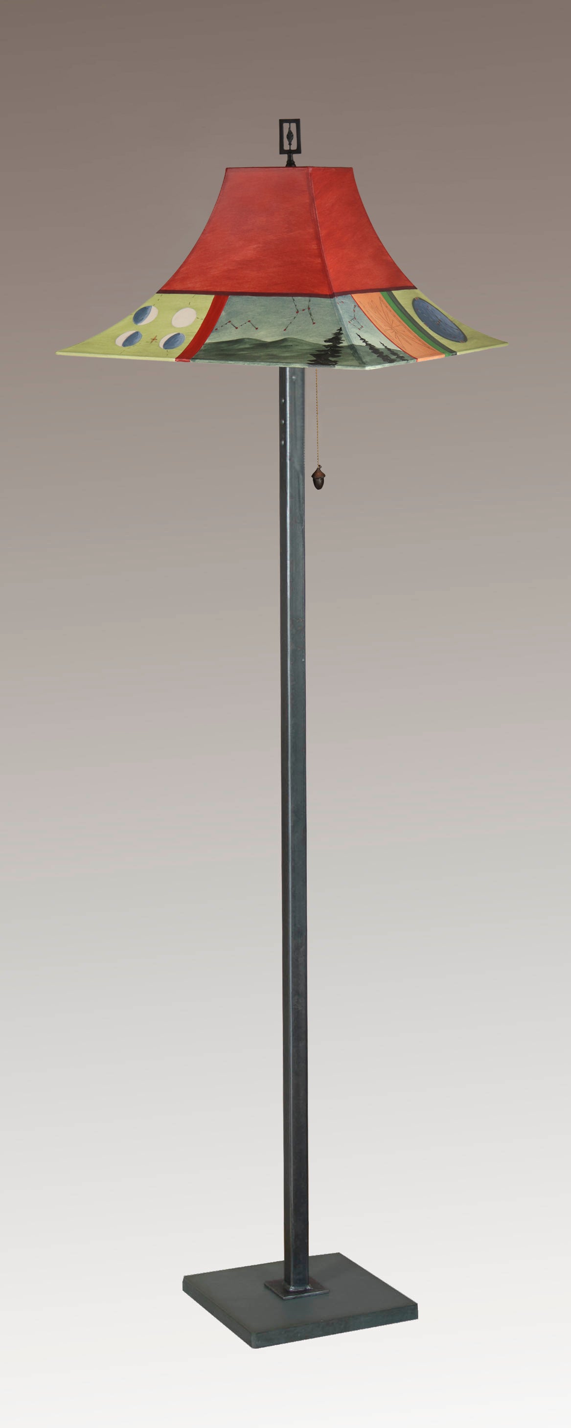 Janna Ugone & Co Floor Lamps Steel Floor Lamp with Large Pagoda Shade in Midnight Dreams in Crimson