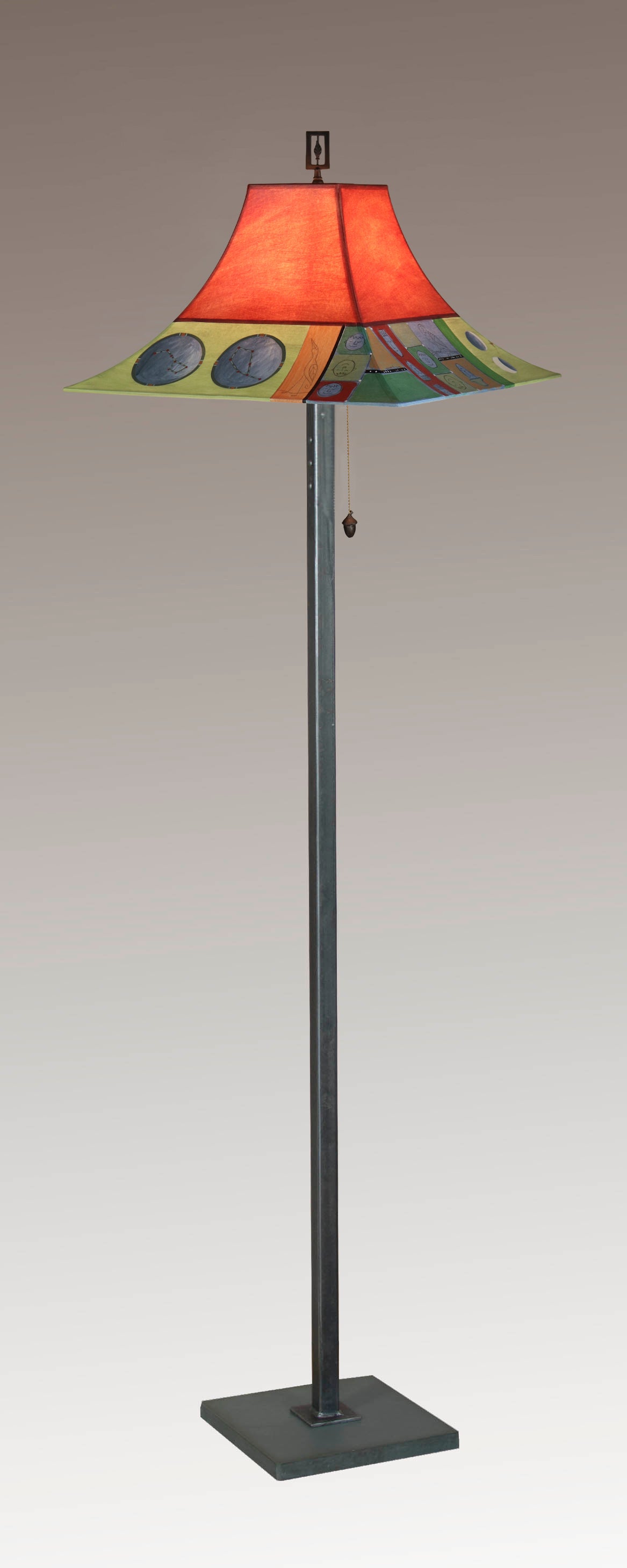 Janna Ugone &amp; Co Floor Lamps Steel Floor Lamp with Large Pagoda Shade in Midnight Dreams in Crimson