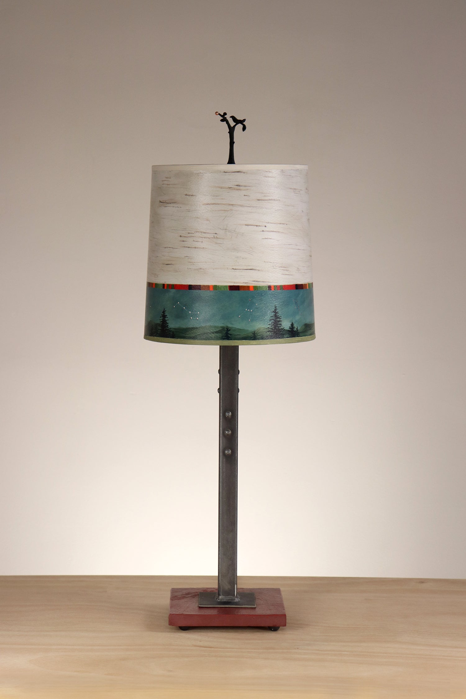 Janna Ugone & Co Table Lamps Steel & Red Slate Table Lamp with Medium Drum Shade in Birch Midnight