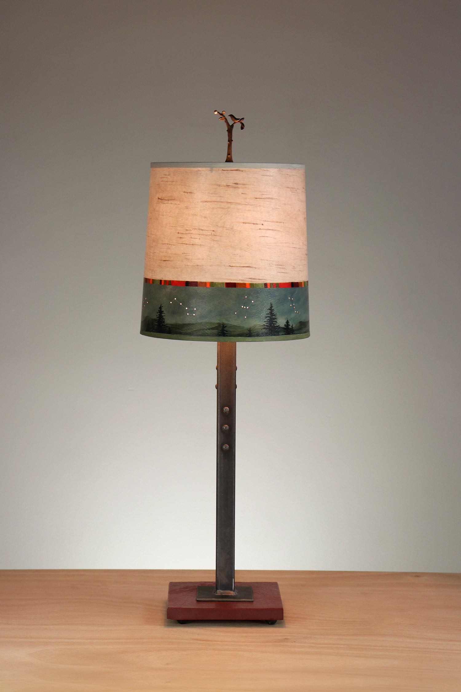 Janna Ugone & Co Table Lamps Steel & Red Slate Table Lamp with Medium Drum Shade in Birch Midnight