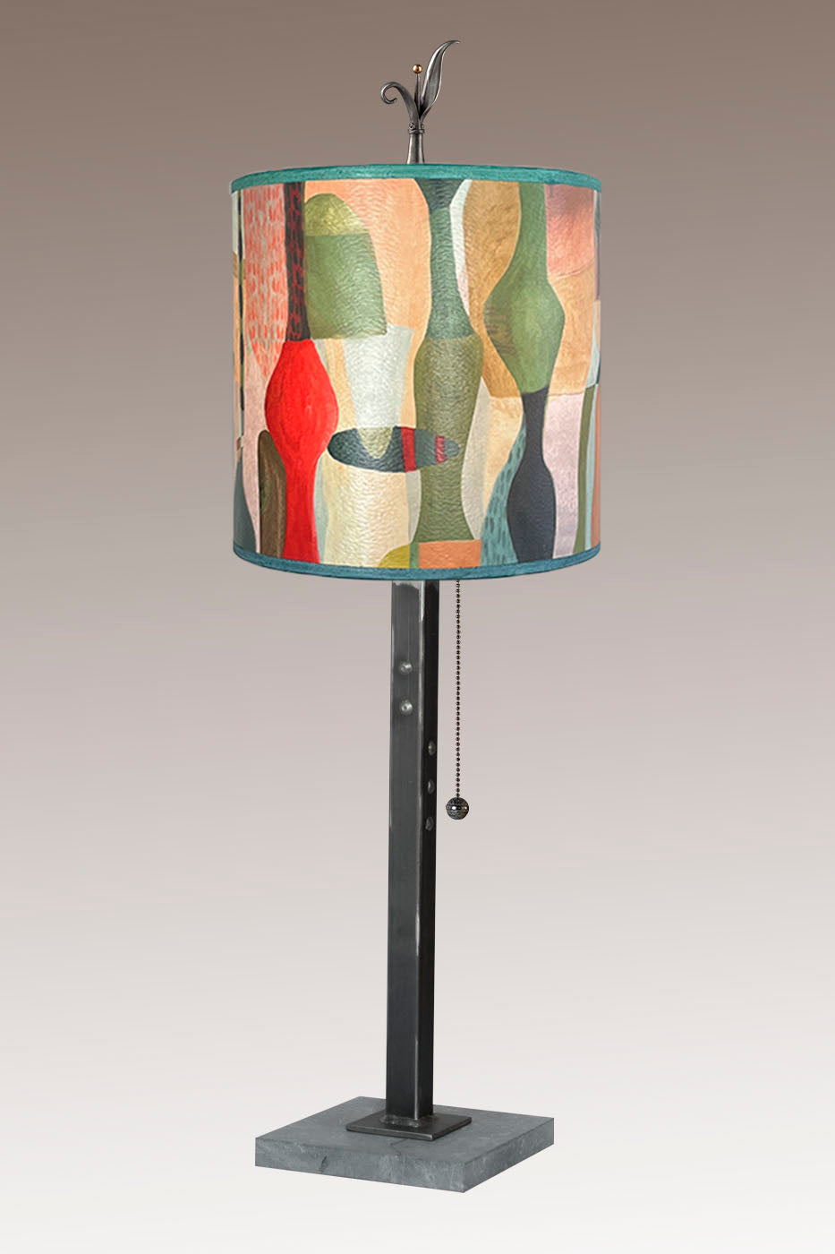 Janna Ugone & Co Table Lamp Steel Table Lamp Medium Drum Shade in Riviera in Poppy