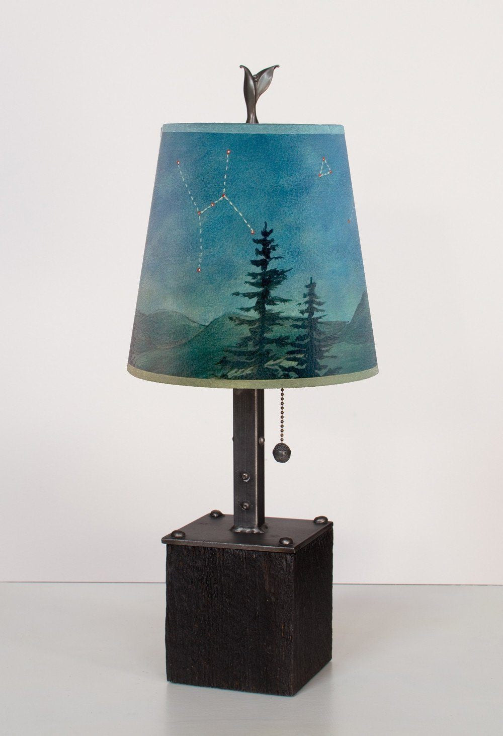 Janna Ugone & Co Table Lamps Steel Table Lamp on Reclaimed Wood with Small Drum Shade in Midnight Sky