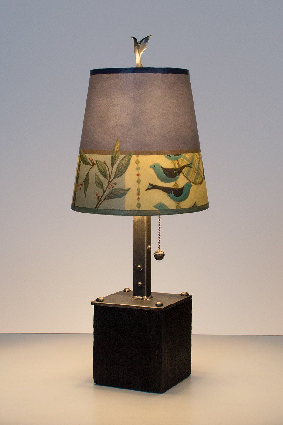 Janna Ugone & Co Table Lamps Steel Table Lamp on Reclaimed Wood with Small Drum Shade in New Capri Periwinkle