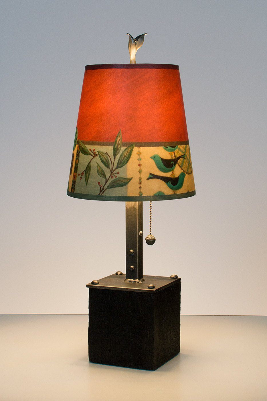Janna Ugone & Co Table Lamps Steel Table Lamp on Reclaimed Wood with Small Drum Shade in New Capri