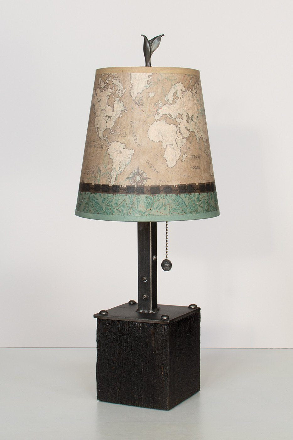 Janna Ugone & Co Table Lamps Steel Table Lamp on Reclaimed Wood with Small Drum Shade in Voyages