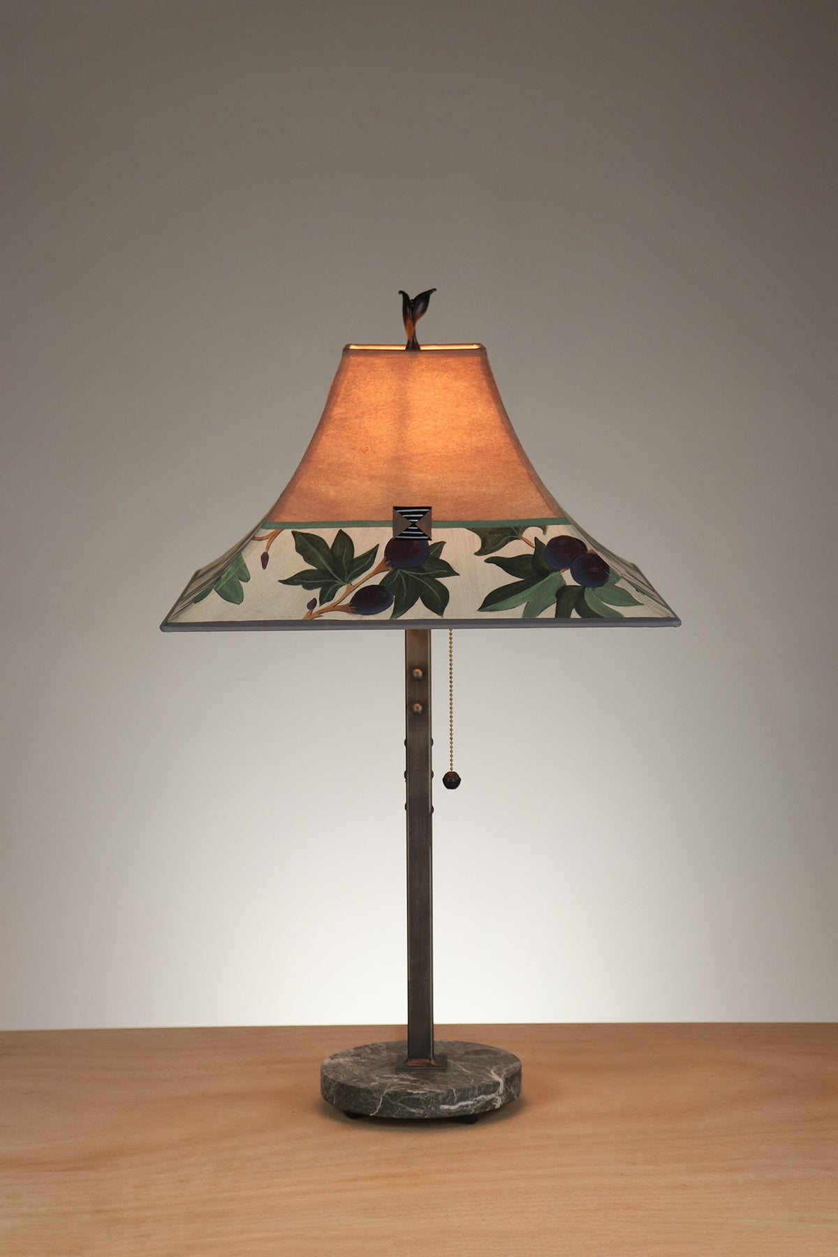 Janna Ugone &amp; Co Table Lamp Steel Table Lamp on Stone with Medium Pagoda Shade in Fig in Apricot