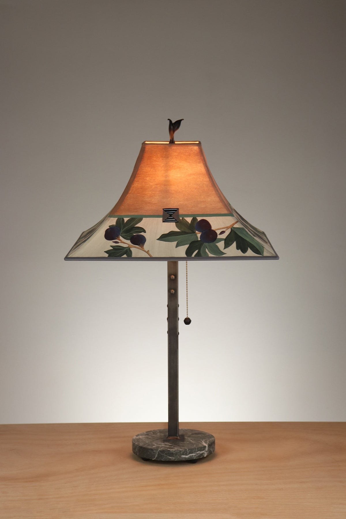 Janna Ugone &amp; Co Table Lamp Steel Table Lamp on Stone with Medium Pagoda Shade in Fig in Apricot
