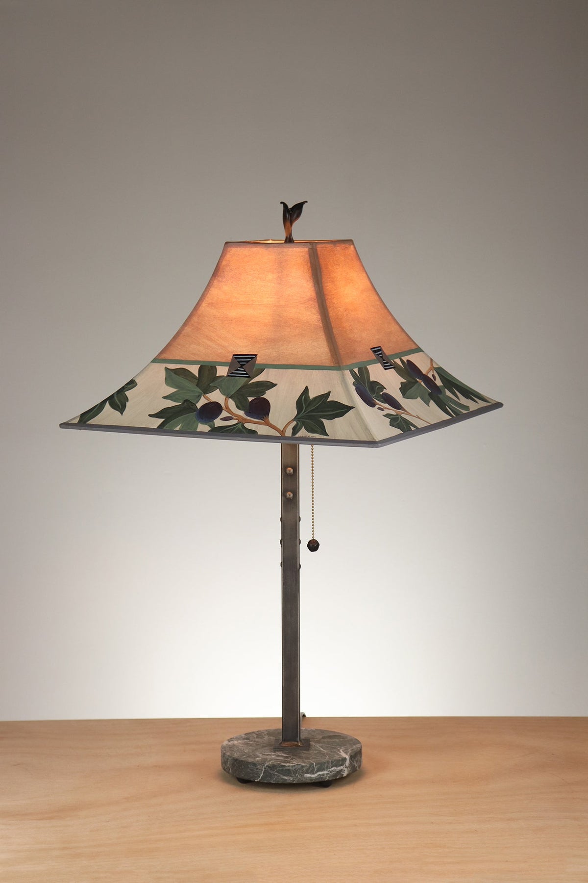 Janna Ugone &amp; Co Table Lamp Steel Table Lamp on Stone with Medium Pagoda Shade in Fig in Apricot