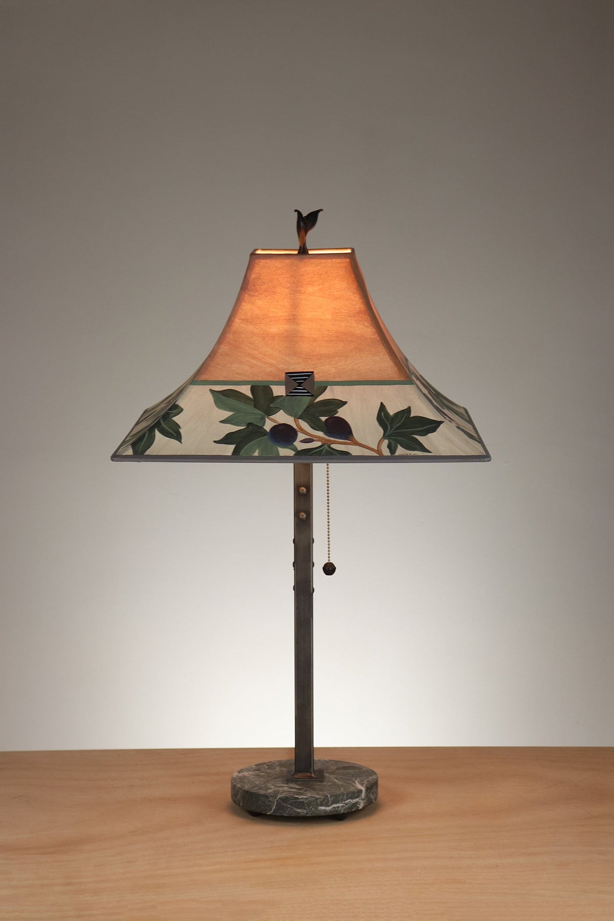 Janna Ugone &amp; Co Table Lamp Steel Table Lamp on Stone with Medium Pagoda Shade in Fig in Apricot
