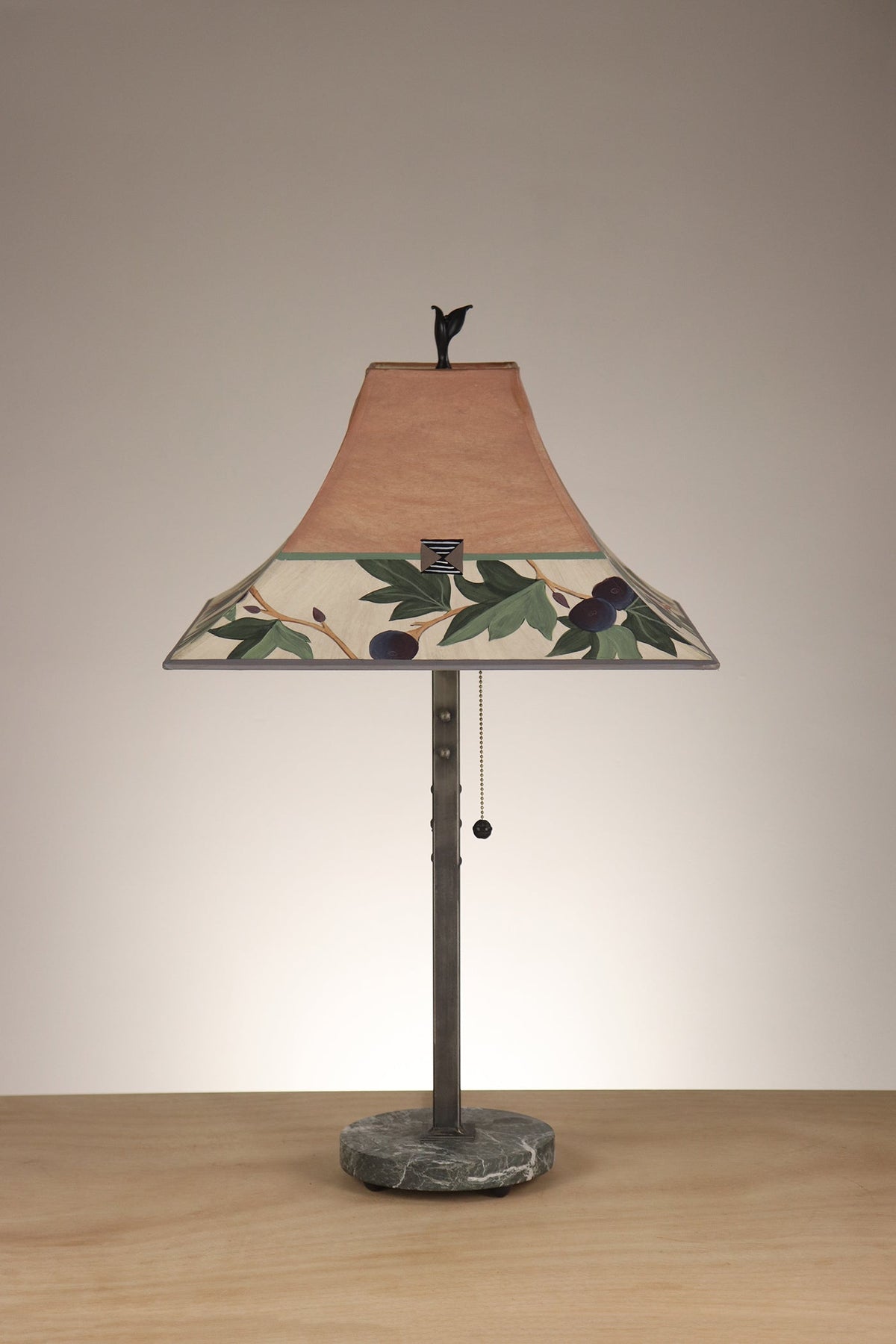 Janna Ugone &amp; Co Table Lamp Steel Table Lamp on Stone with Medium Pagoda Shade in Fig in Apricot