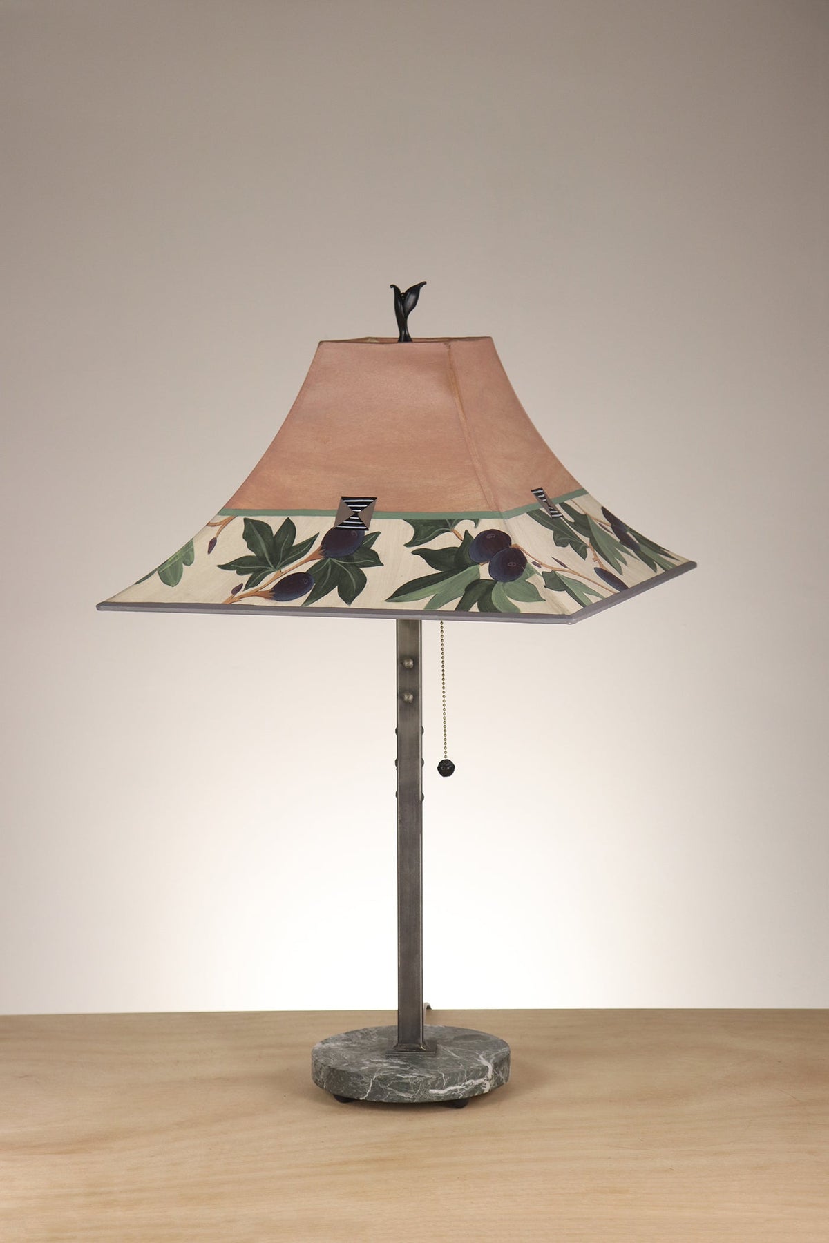 Janna Ugone &amp; Co Table Lamp Steel Table Lamp on Stone with Medium Pagoda Shade in Fig in Apricot
