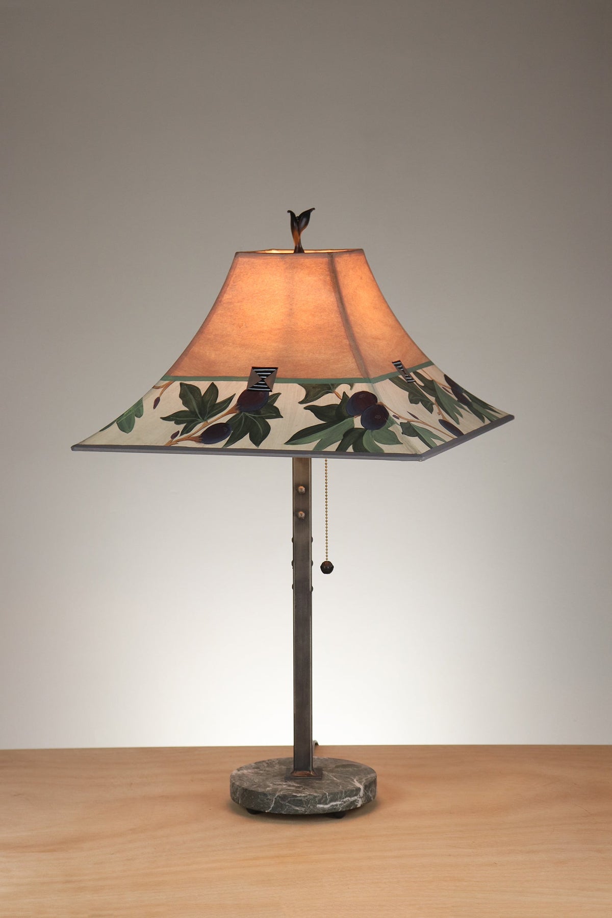 Janna Ugone &amp; Co Table Lamp Steel Table Lamp on Stone with Medium Pagoda Shade in Fig in Apricot