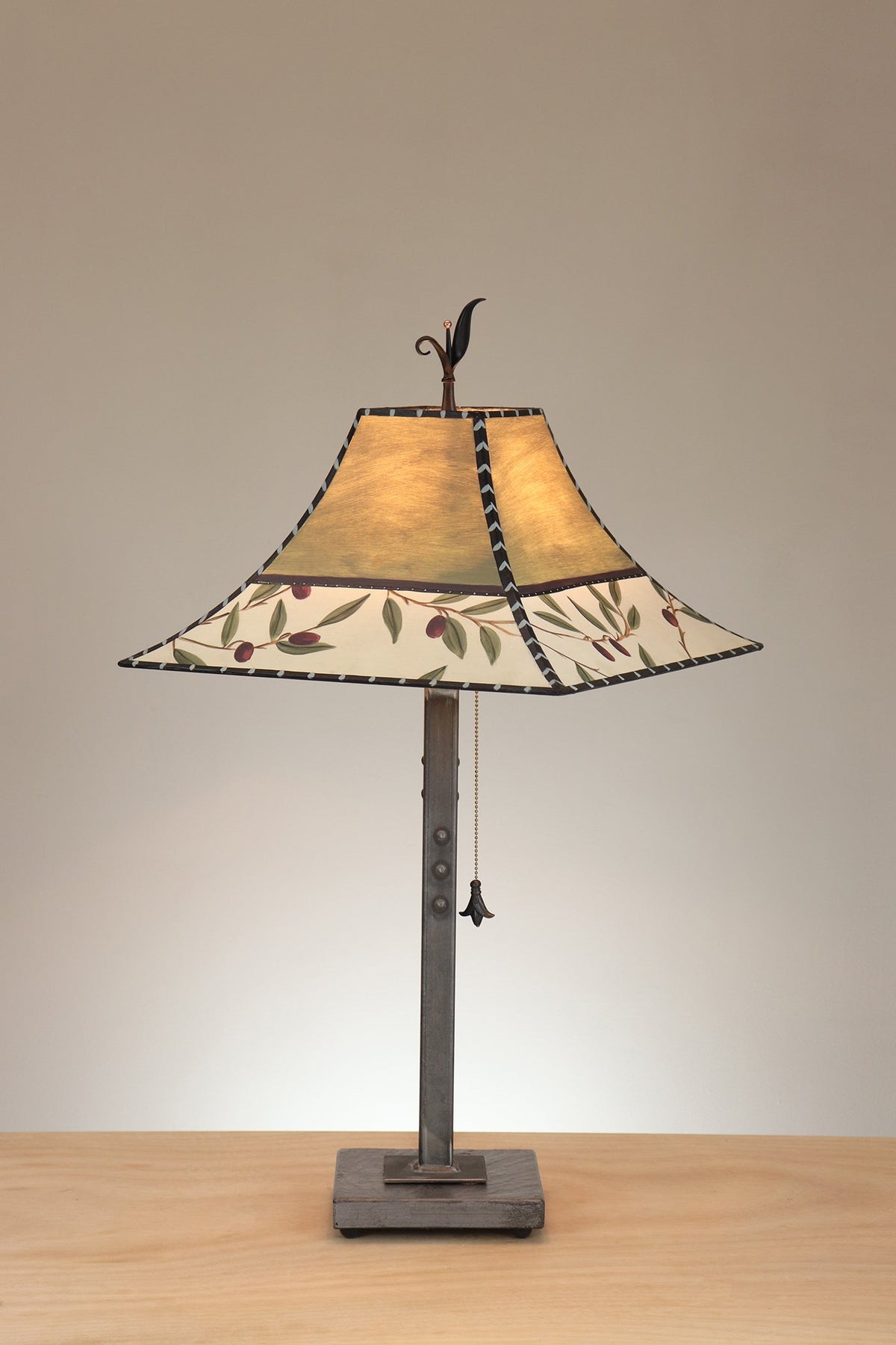 Janna Ugone &amp; Co Table Lamp Steel Table Lamp on Stone with Medium Pagoda Shade in Olive Coin in Sage