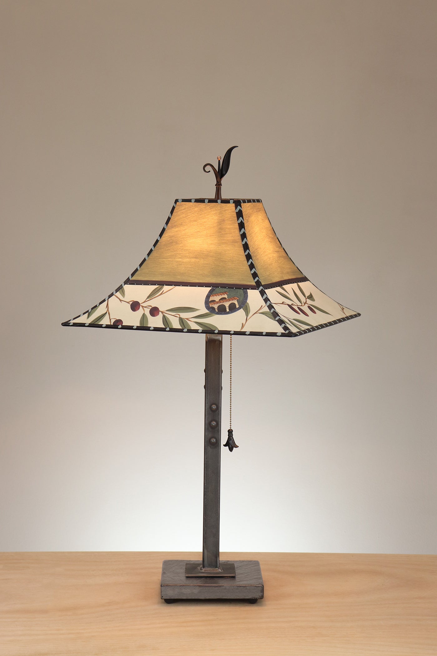 Janna Ugone & Co Table Lamp Steel Table Lamp on Stone with Medium Pagoda Shade in Olive Coin in Sage