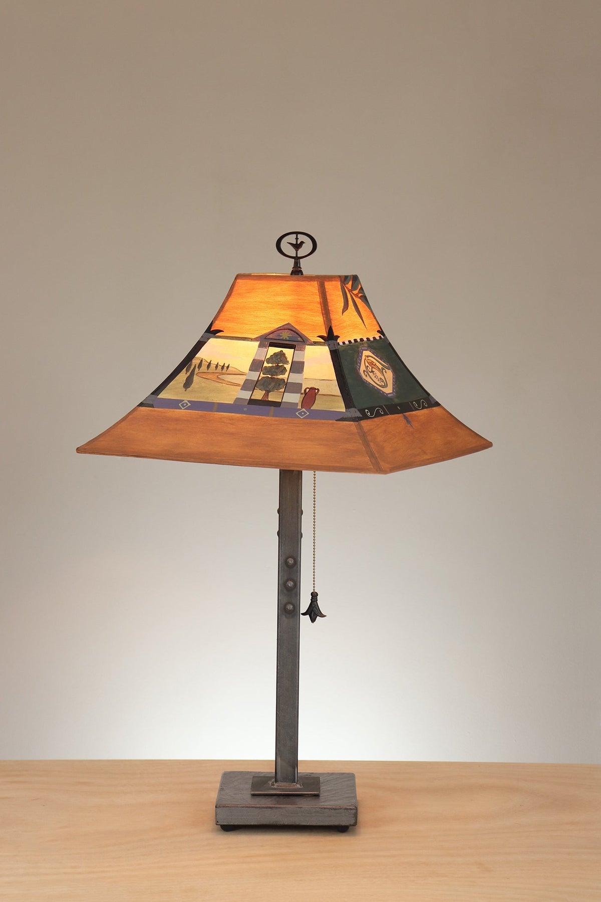 Janna Ugone &amp; Co Table Lamp Steel Table Lamp on Stone with Medium Pagoda Shade in Sienna in Rust
