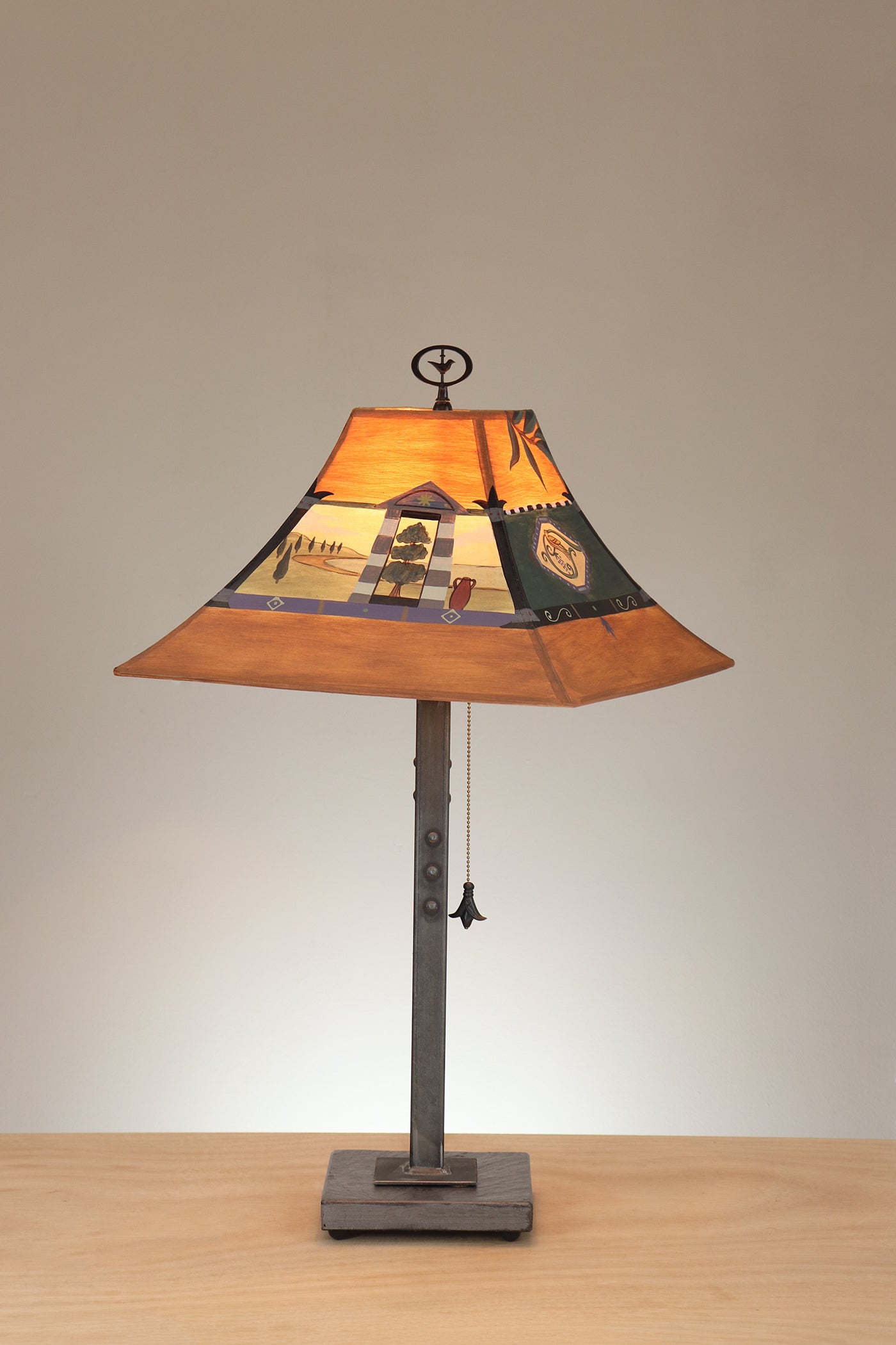 Janna Ugone & Co Table Lamp Steel Table Lamp on Stone with Medium Pagoda Shade in Sienna in Rust
