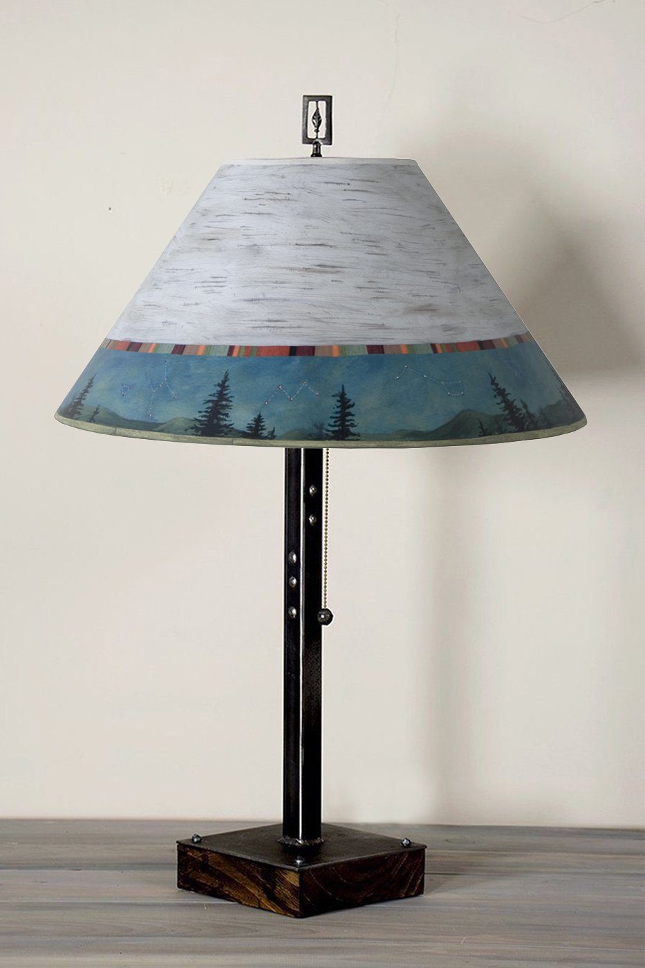 Janna Ugone & Co Table Lamps Steel Table Lamp on Wood with Large Conical Shade in Birch Midnight