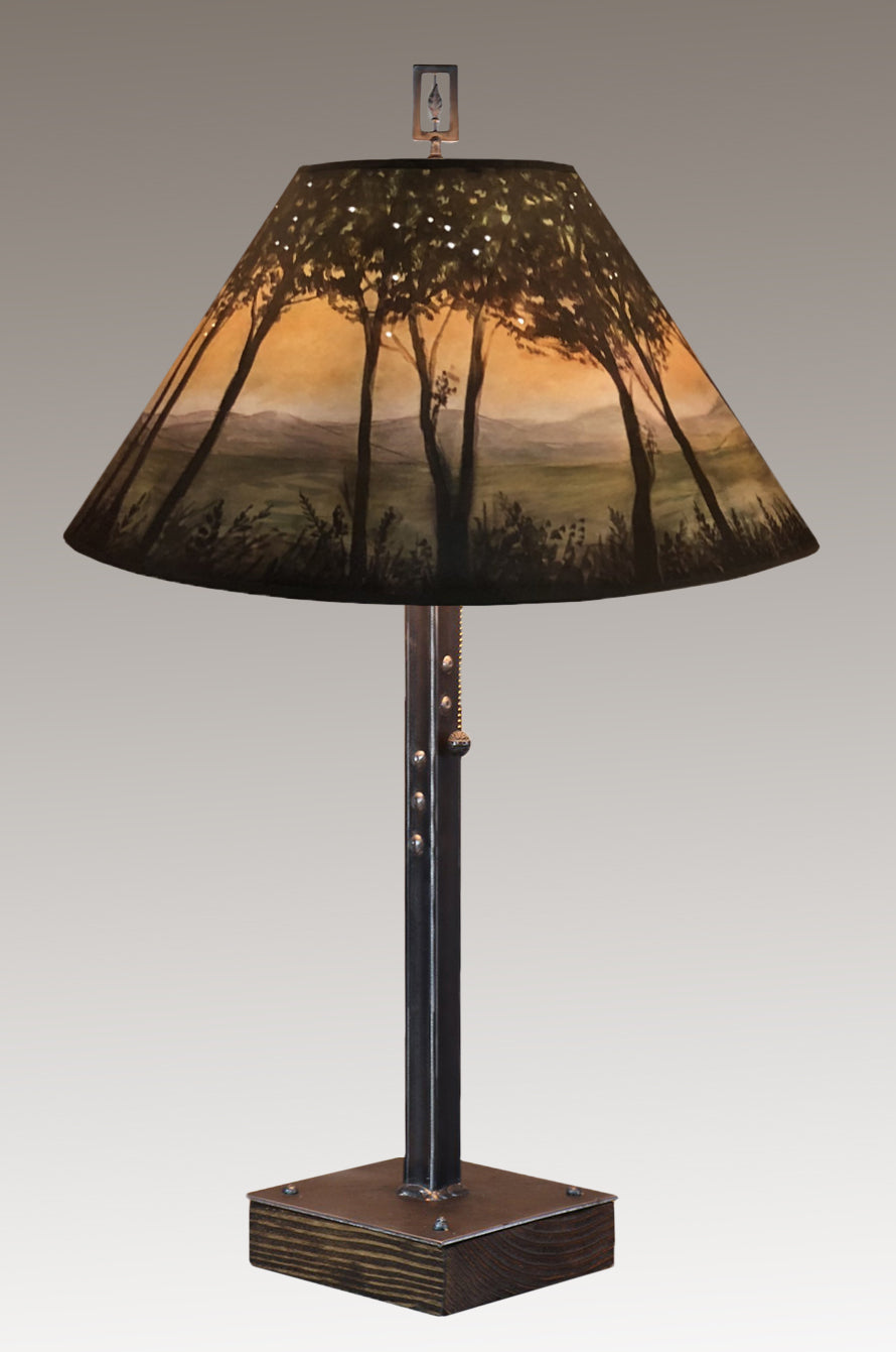 Janna Ugone &amp; Co Table Lamps Steel Table Lamp on Wood with Large Conical Shade in Dawn