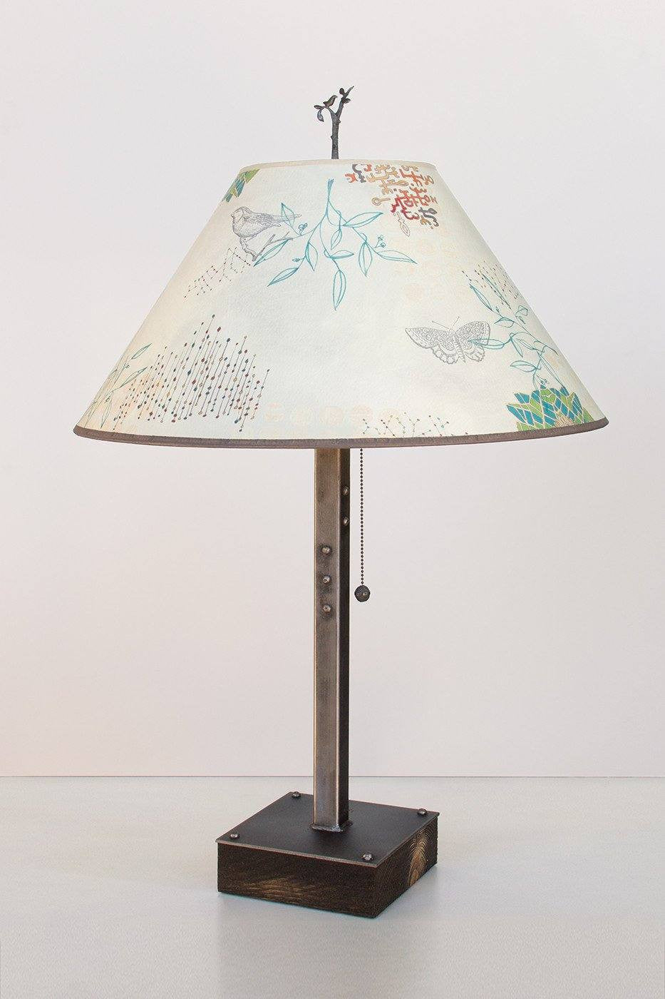 Janna Ugone & Co Table Lamps Steel Table Lamp on Wood with Large Conical Shade in Ecru Journey
