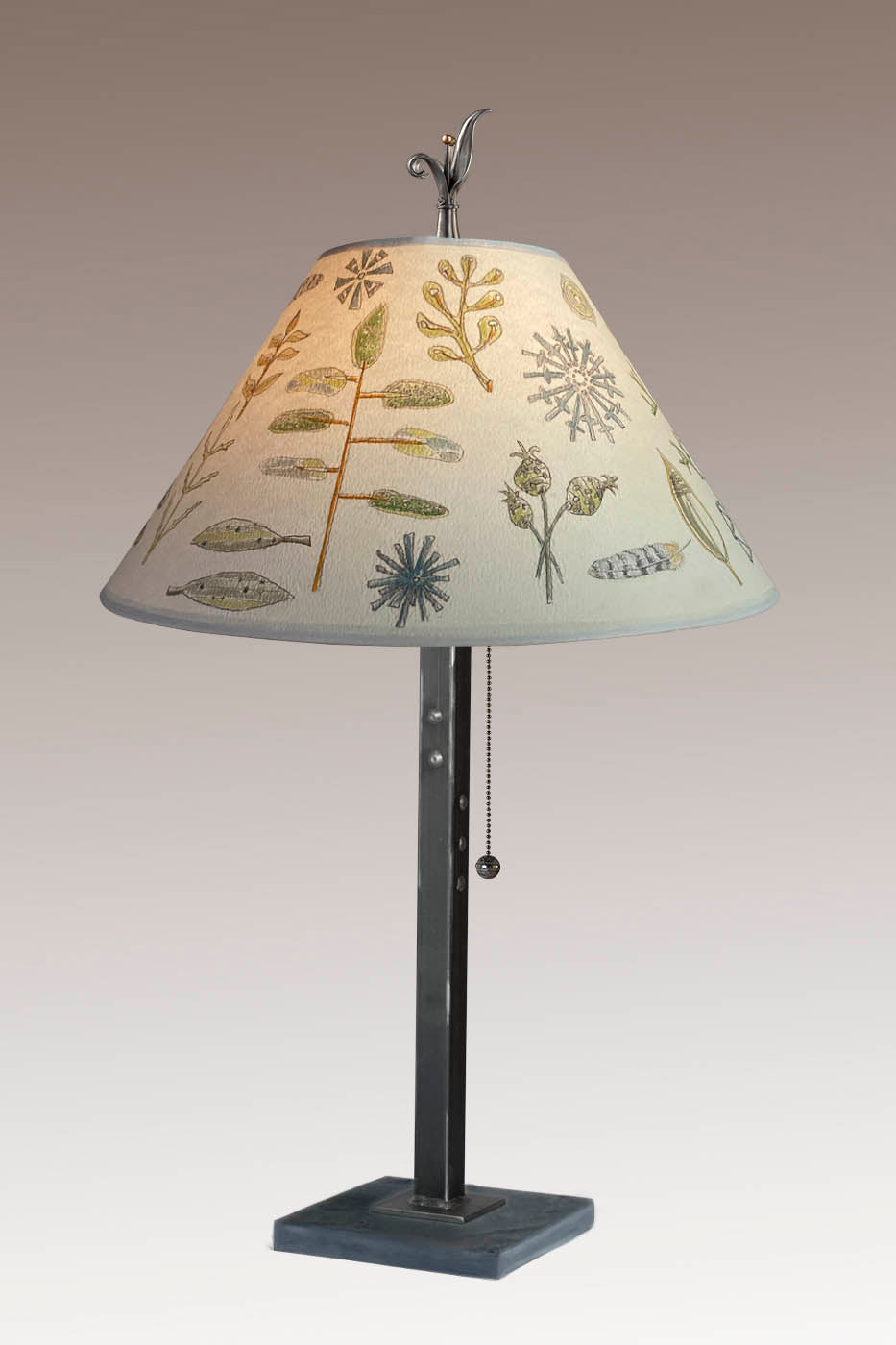 Janna Ugone &amp; Co Table Lamp Steel Table Lamp on Wood with Large Conical Shade in Field Chart