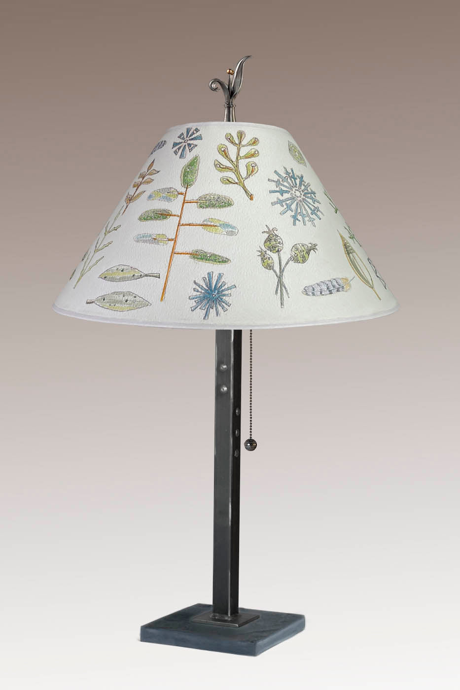 Janna Ugone &amp; Co Table Lamp Steel Table Lamp on Wood with Large Conical Shade in Field Chart