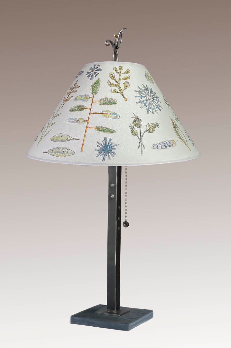 Janna Ugone & Co Table Lamp Steel Table Lamp on Wood with Large Conical Shade in Field Chart