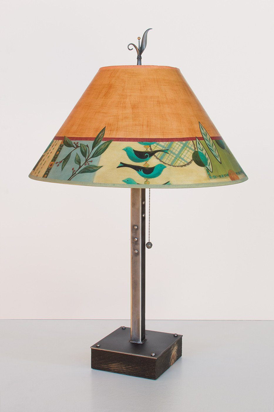 Janna Ugone & Co Table Lamps Steel Table Lamp on Wood with Large Conical Shade in New Capri Spice