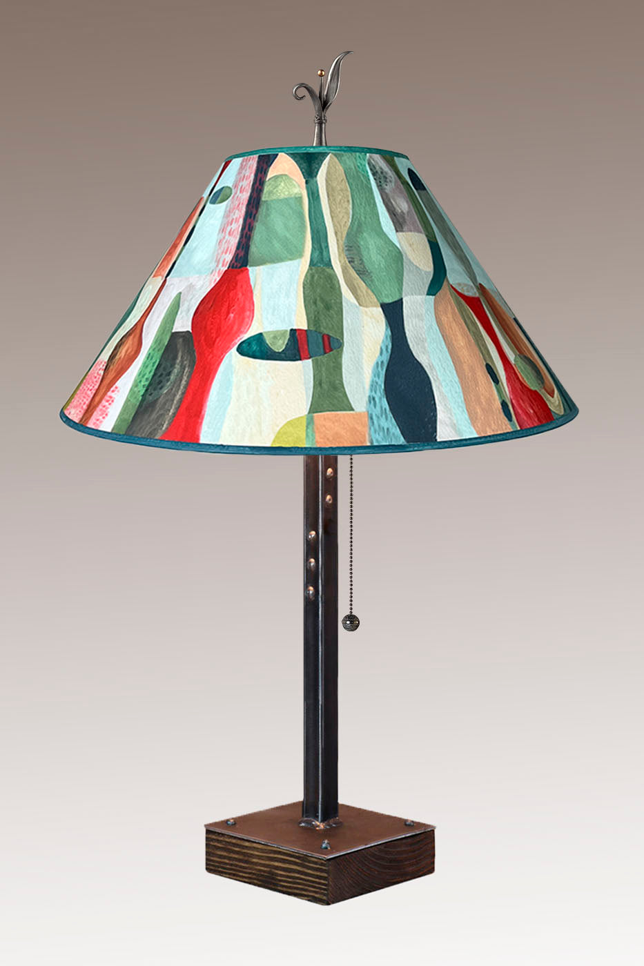 Janna Ugone & Co Table Lamp Steel Table Lamp on Wood with Large Conical Shade in Riviera in Poppy