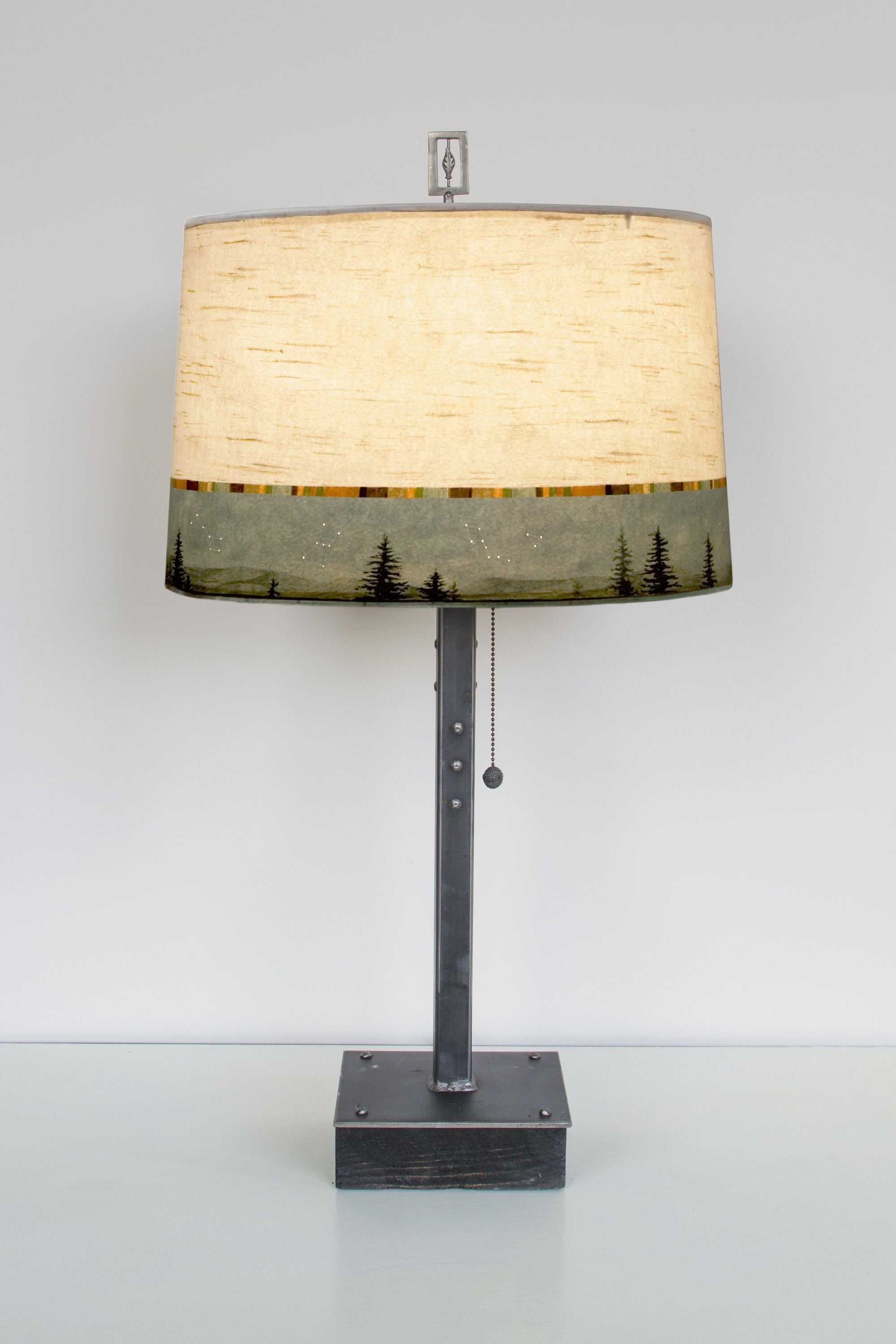 Janna Ugone & Co Table Lamps Steel Table Lamp on Wood with Large Drum Shade in Birch Midnight