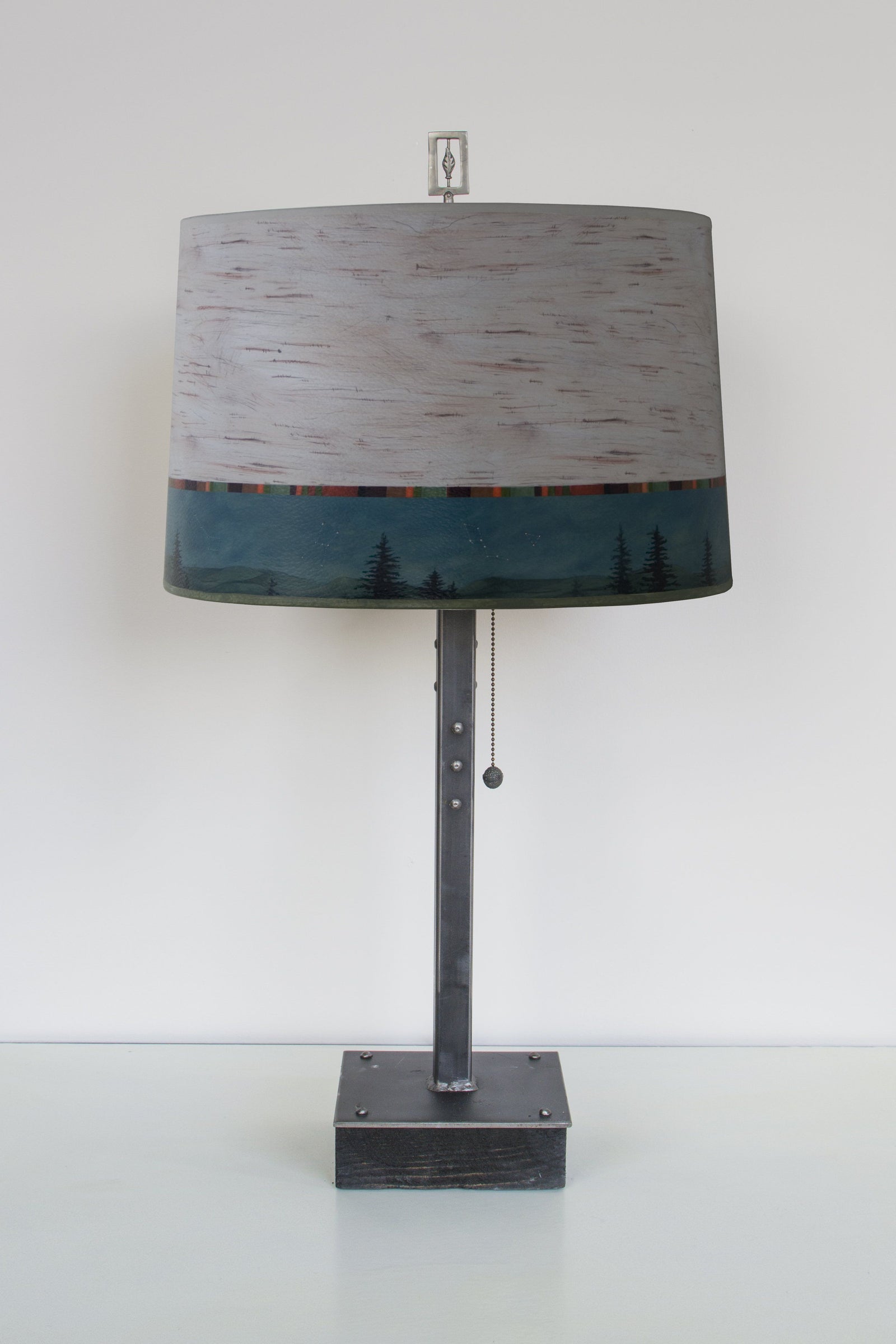 Janna Ugone & Co Table Lamps Steel Table Lamp on Wood with Large Drum Shade in Birch Midnight