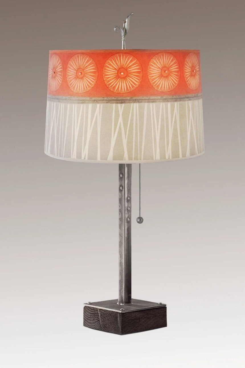 Janna Ugone & Co Table Lamps Steel Table Lamp on Wood with Large Drum Shade in Tang