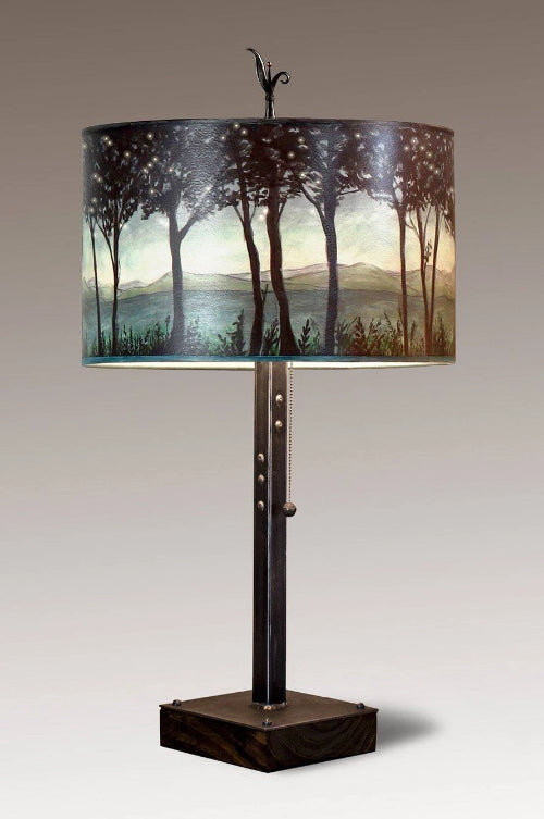 Janna Ugone & Co Table Lamps Steel Table Lamp on Wood with Large Drum Shade in Twilight