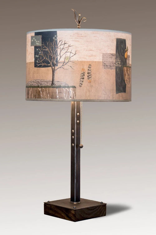 Janna Ugone & Co Table Lamps Steel Table Lamp on Wood with Large Drum Shade in Wander in Drift