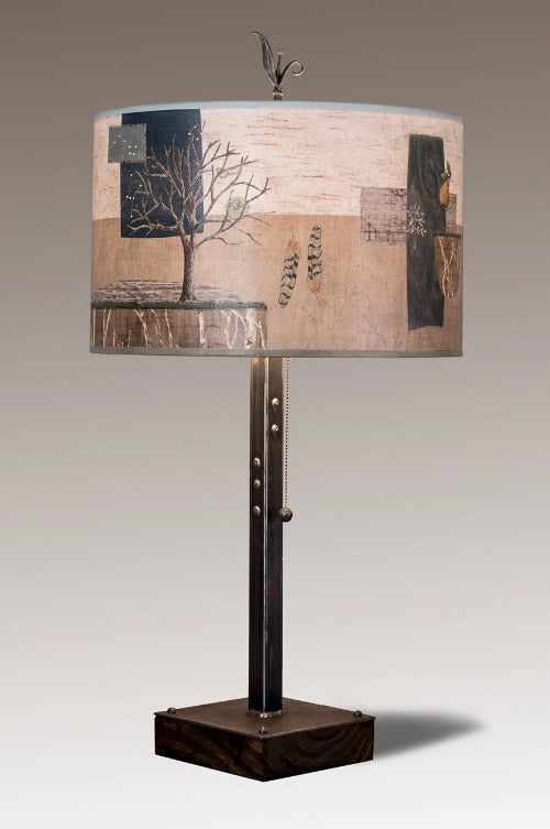 Janna Ugone & Co Table Lamps Steel Table Lamp on Wood with Large Drum Shade in Wander in Drift