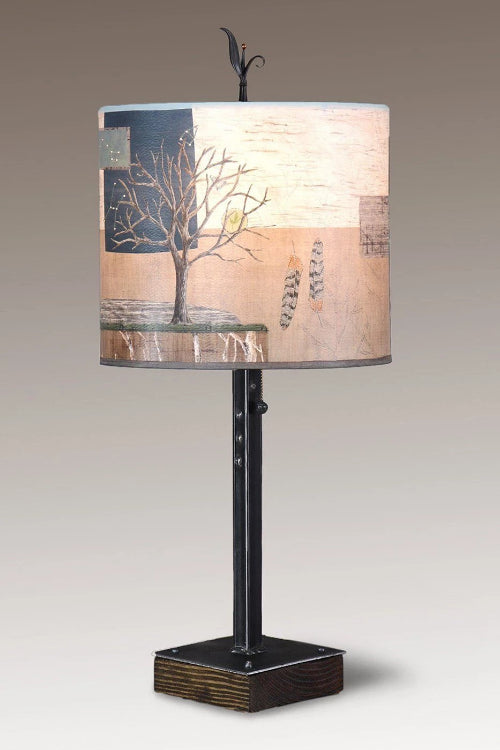 Steel Table Lamp on Wood with Large Oval Shade in Wander in Drift