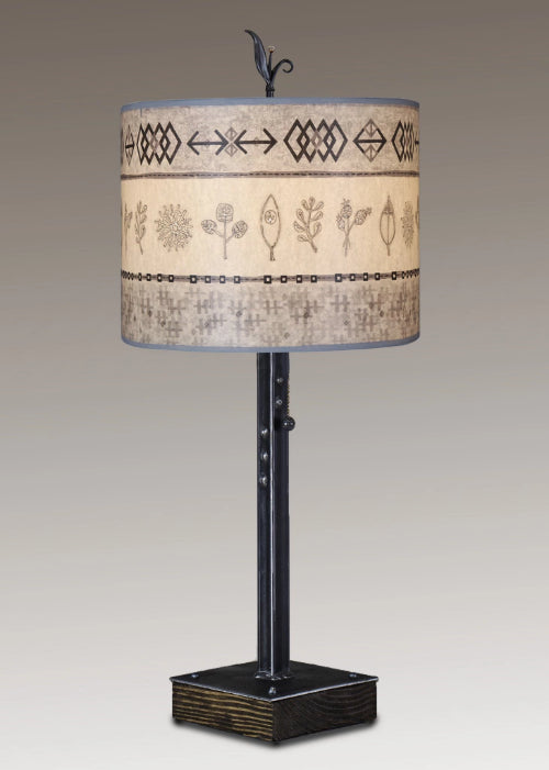Steel Table Lamp on Wood with Large Oval Shade in Woven &amp; Sprig in Mist