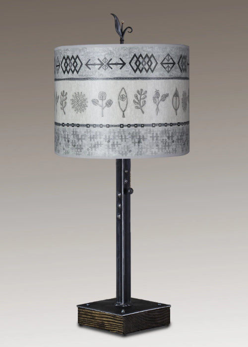 Steel Table Lamp on Wood with Large Oval Shade in Woven &amp; Sprig in Mist