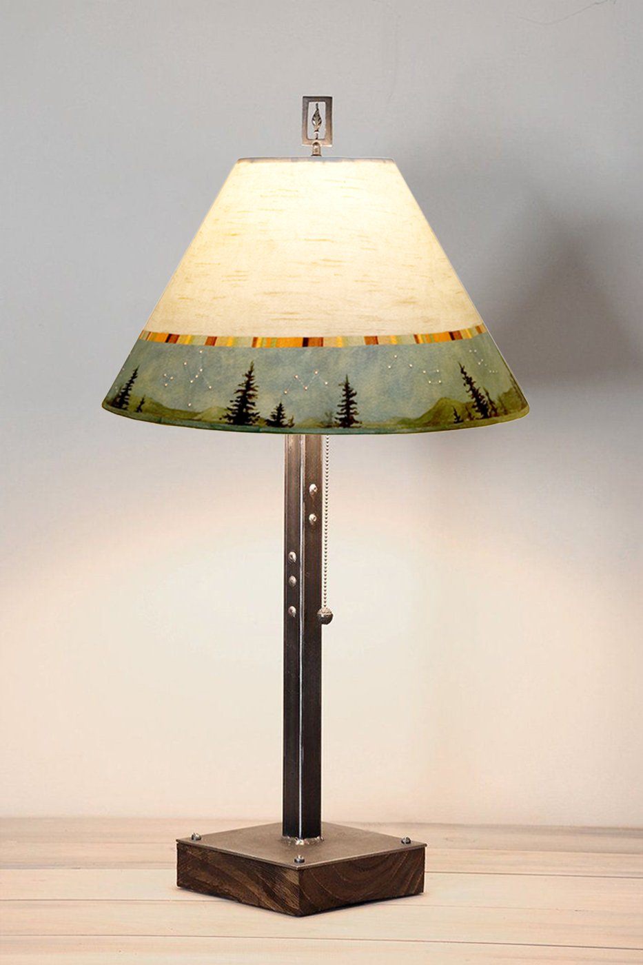 Janna Ugone & Co Table Lamps Steel Table Lamp on Wood with Medium Conical Shade in Birch Midnight