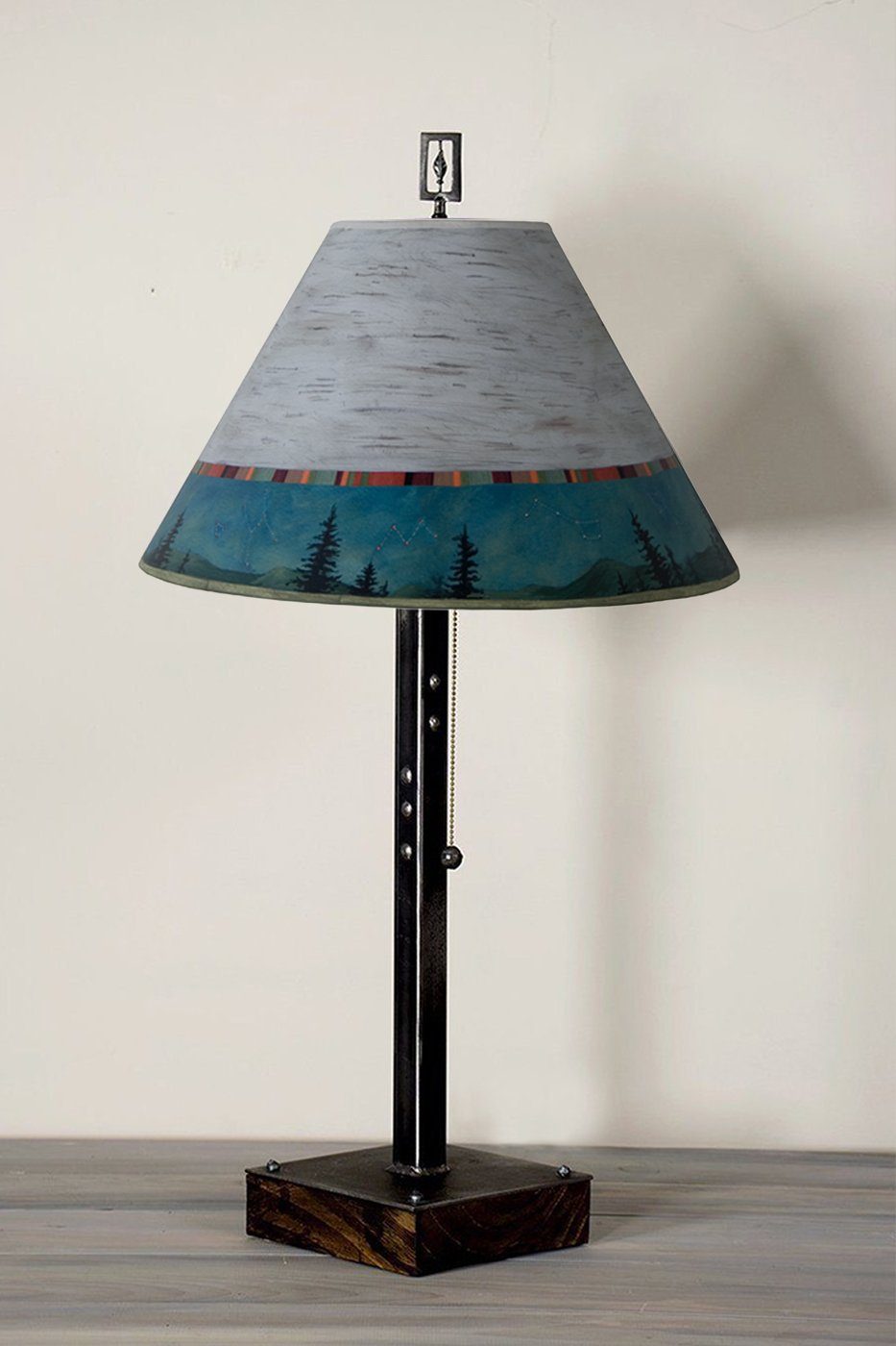 Janna Ugone &amp; Co Table Lamps Steel Table Lamp on Wood with Medium Conical Shade in Birch Midnight