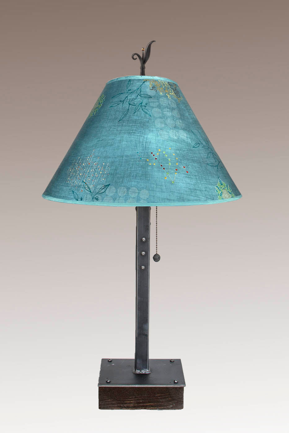 Janna Ugone &amp; Co Table Lamp Steel Table Lamp on Wood with Medium Conical Shade in Journeys in Jasper