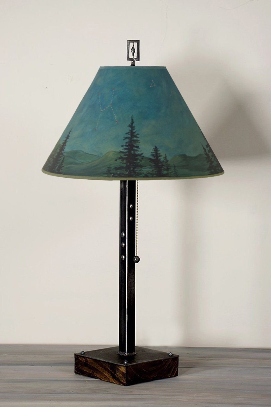 Janna Ugone & Co Table Lamps Steel Table Lamp on Wood with Medium Conical Shade in Midnight Sky