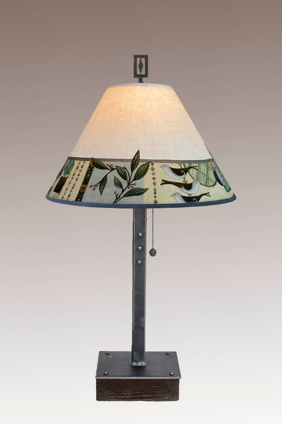 Janna Ugone &amp; Co Table Lamp Steel Table Lamp on Wood with Medium Conical Shade in New Capri Opal