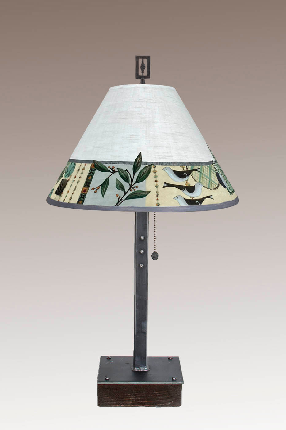 Janna Ugone &amp; Co Table Lamp Steel Table Lamp on Wood with Medium Conical Shade in New Capri Opal