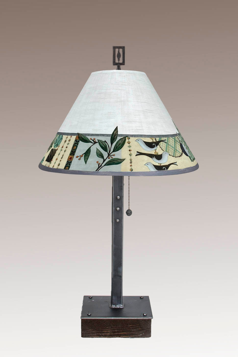 Janna Ugone & Co Table Lamp Steel Table Lamp on Wood with Medium Conical Shade in New Capri Opal